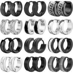 12 Pairs Hoop Earrings for Men Stainless Steel Earrings Hypoallergenic Earrings